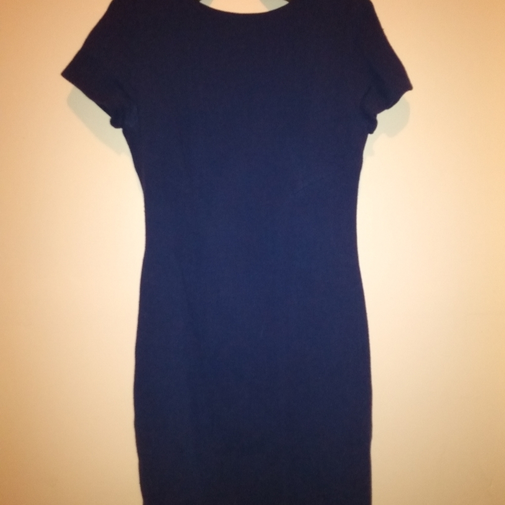 carolina herrera dark blue dress short sleeves